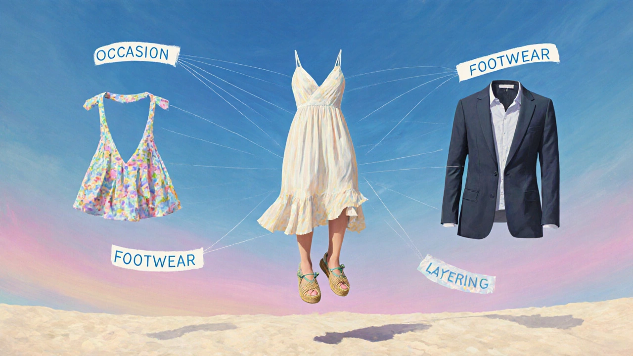 Sundress transforming from casual to polished style, representing the sundress rule.