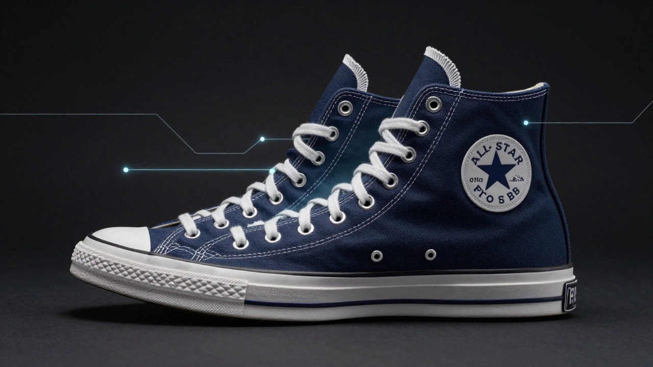 Split shoe design showing classic Converse transforming into a performance model
