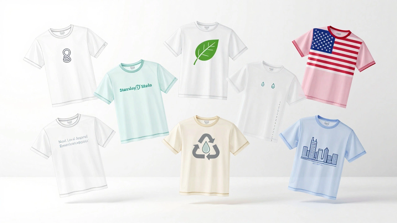 Seven translucent T-shirts floating with brand-specific icons, representing top 2026 brands.