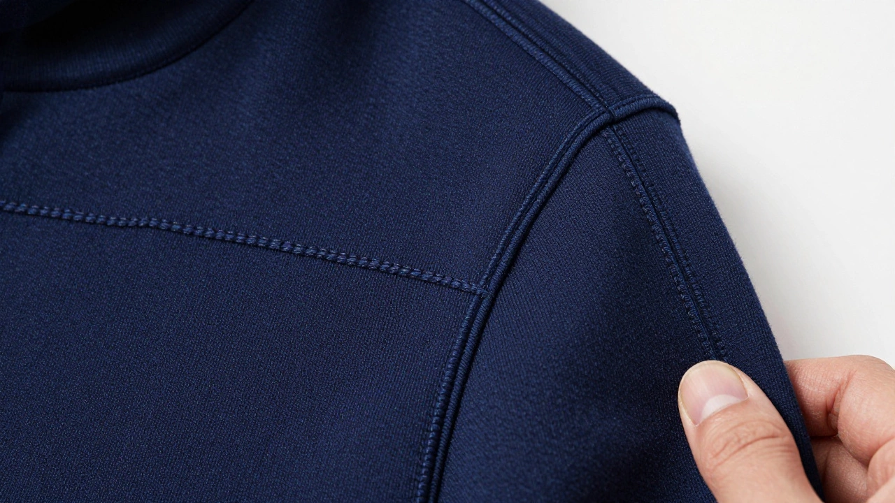 Detail of double-needle stitching on a durable hoodie seam