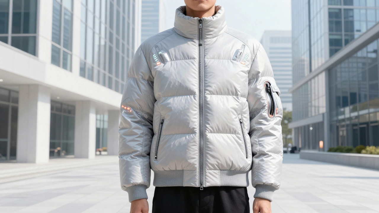 Person in a modern tech-enabled puffer jacket in a city setting