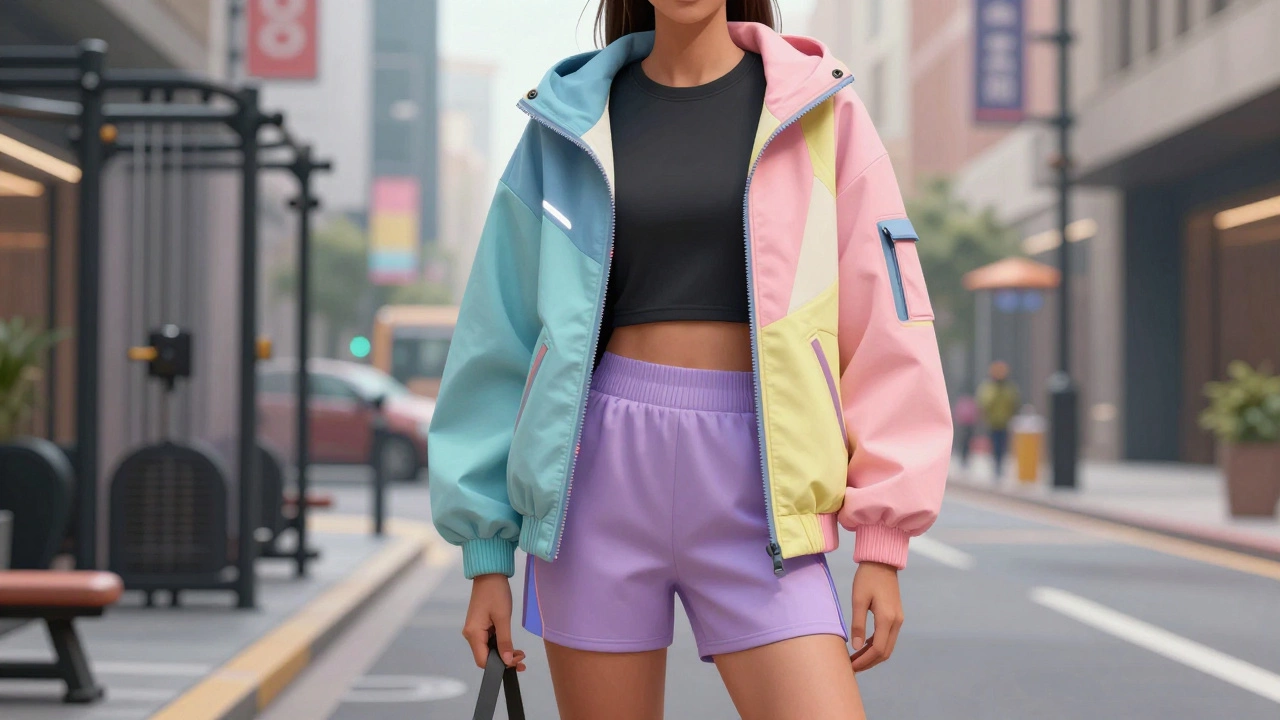 Person wearing hybrid clothing blending performance tech with street fashion