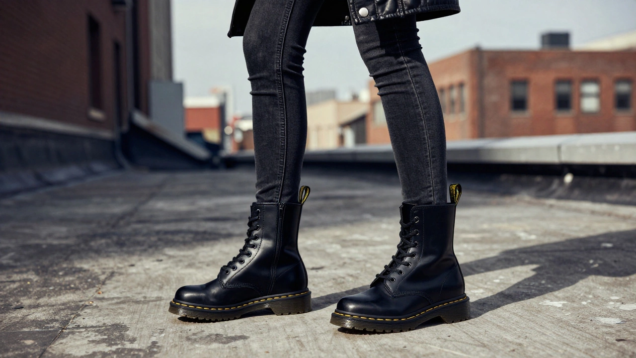 Woman wearing black Dr. Martens boots