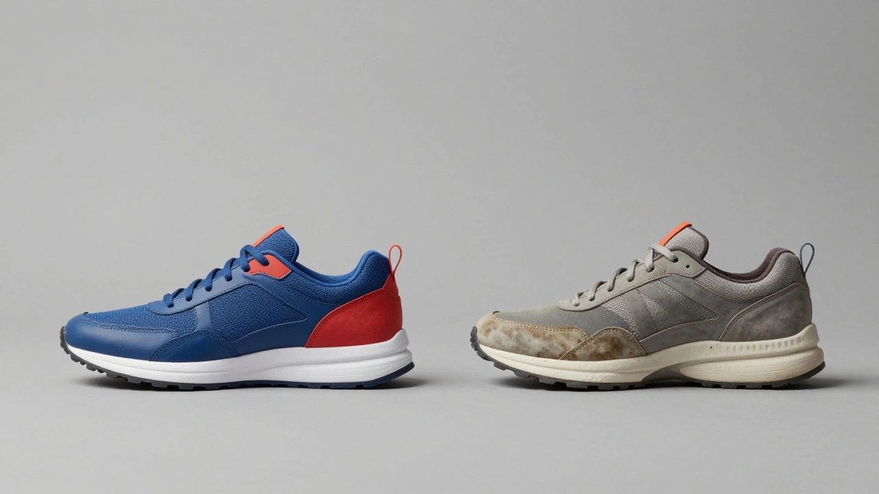 Comparison of a new sneaker versus a worn-out one with compressed foam