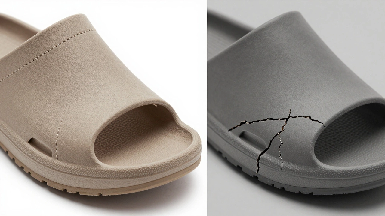 Comparison of stitched durable sole vs glued cheap sole