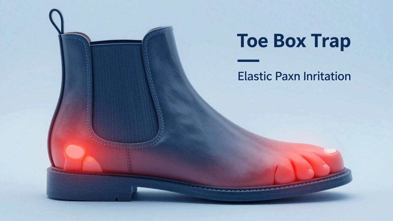 Cross-section diagram showing foot pain points in tight boot