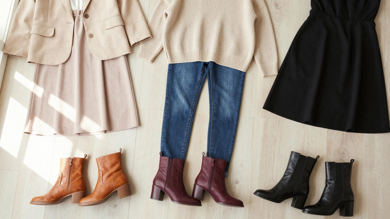 Flat lay of three outfits styled with versatile BOC boots