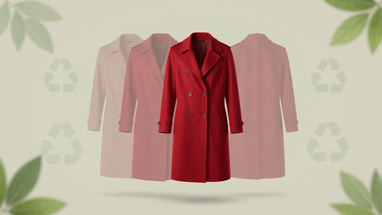 Illustration of a red coat being re-worn to promote sustainable fashion