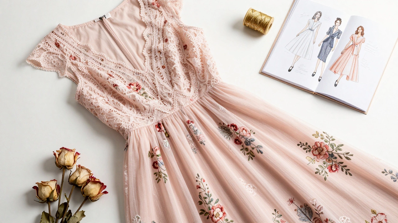 Romantic pastel Erdem gown with lace and floral details