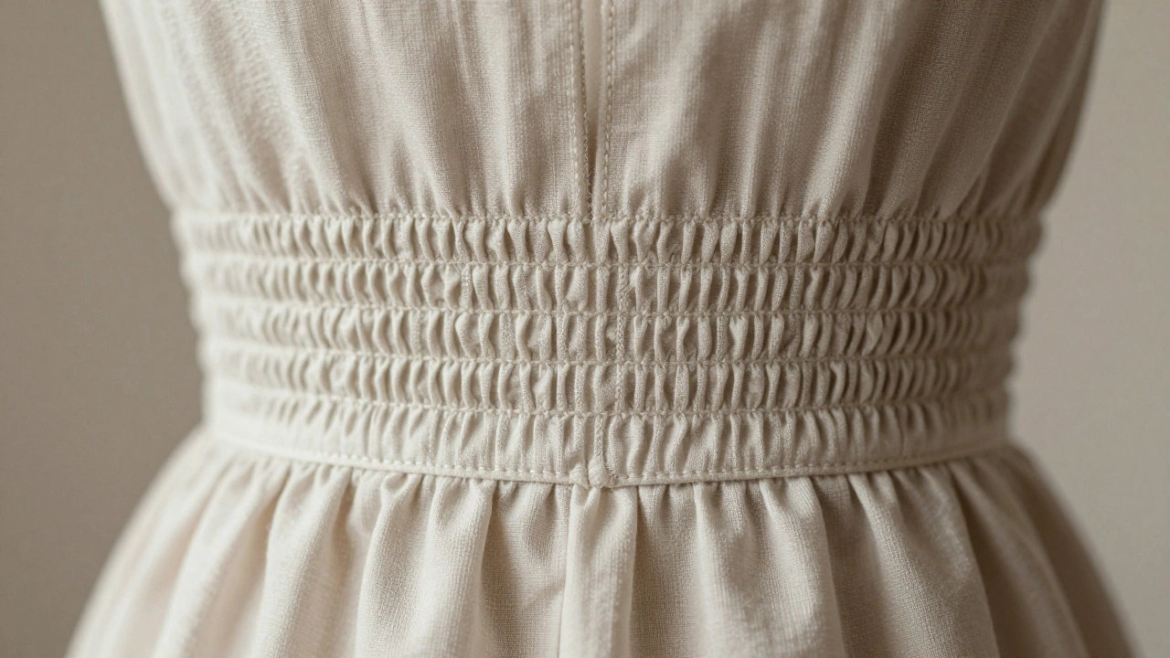 Close-up detail of smocked bodice fabric texture
