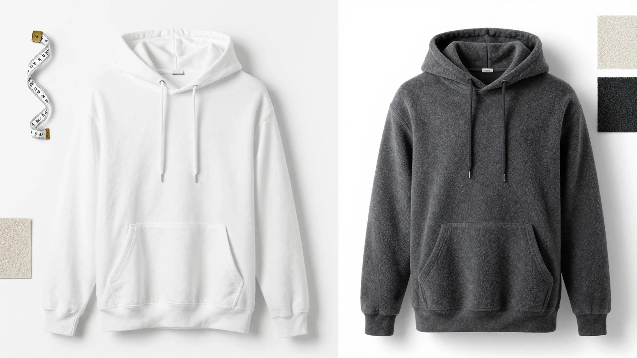 Comparison of lightweight vs heavyweight hoodie fabric textures