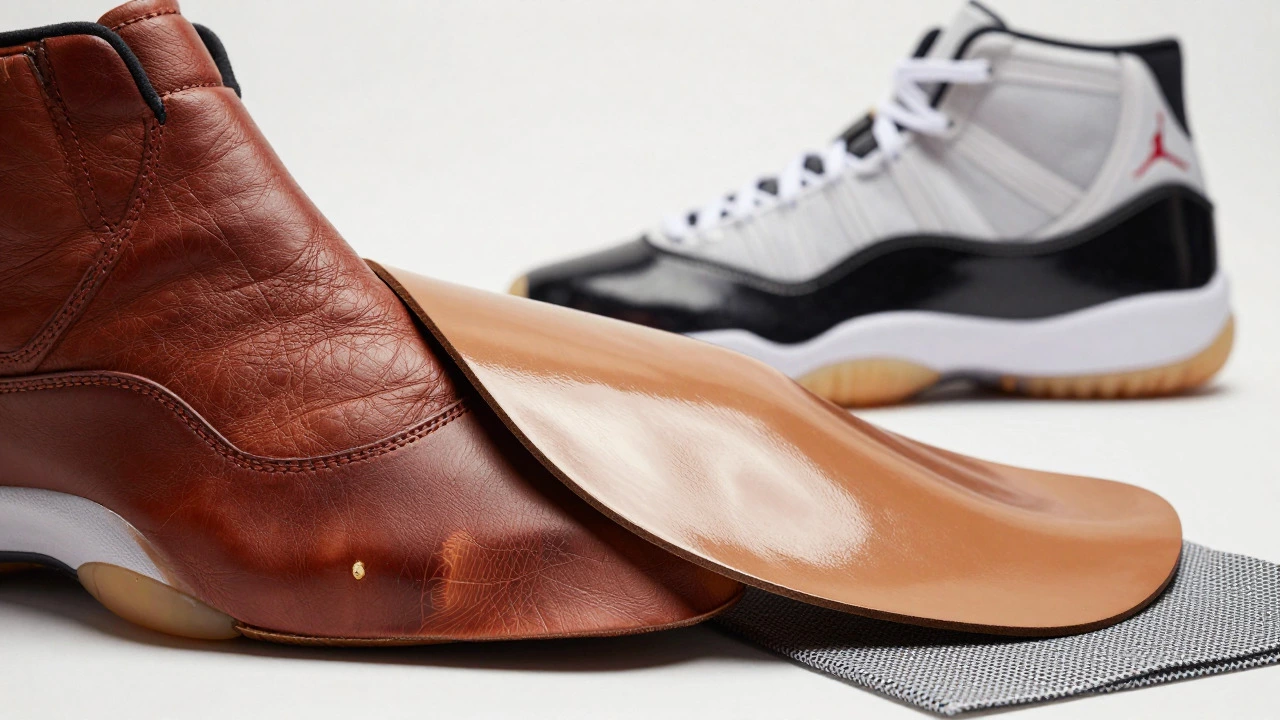 Comparison of leather, patent leather, and mesh used in sneaker design