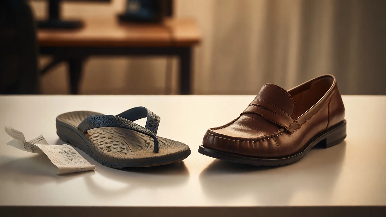 Comparison of cheap flip flops and quality ergonomic work shoes
